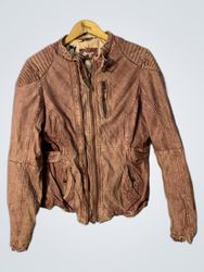 IMAYO Women's Red Distressed Leather Jacket