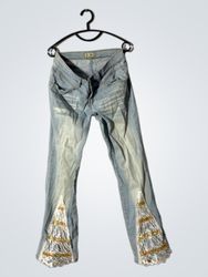 pour femme light wash flared jeans with lace and s..