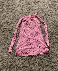 Pink polka dot mesh top with long sleeves