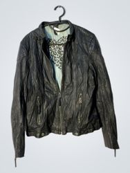 Black Leather Jacket with Leopard Print Lining
