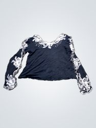 Black long sleeve shirt with white floral embroide..