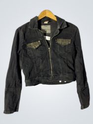 Black denim jacket with gold sequins on back