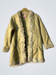 Tan Suede and Fur Trimmed Coat