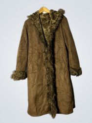 Brown Faux Fur Lined Hooded Coat