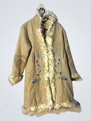 Women's Faux Suede Embroidered Coat with Faux Fur ..