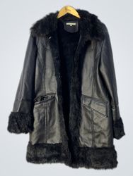 Jacqueline Riu Black Faux Leather Fur Trimmed Coat