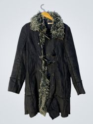 Promod Black Faux Fur Trimmed Coat