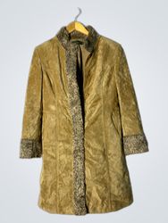 DFMS Women's Suede and Fur Trimmed Coat