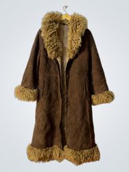 Brown Suede Coat with Fur Trim