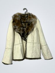Cream jacket with faux fur trim