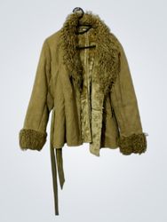 Brown Faux Fur Lined Jacket with Belt
