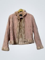 ZAVA Pink Suede Jacket with Fur Trim