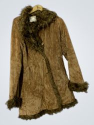 Brown Suede and Fur Trimmed Coat