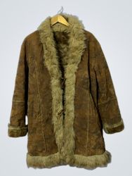 Brown Suede Fur Trimmed Coat