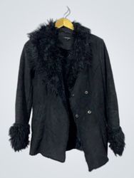 MORGAN Black Faux Fur Trimmed Jacket