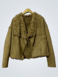 Brown Faux Fur Trimmed Jacket with Embroidered Bac..