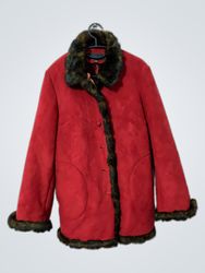 Red Faux Fur Trimmed Coat