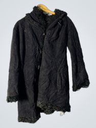 Black Hooded Coat with Fur Trim