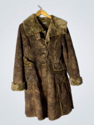 Brown Suede and Fur Trimmed Coat
