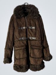 Brown Faux Fur Trimmed Coat