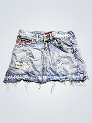Wahre Religion Bestoßener Denim-Minirock