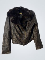 LAROSA Giacca in pelle marrone con colletto in pel..