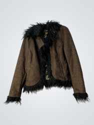 Brown jacket with black fur trim