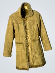Tan Faux Suede Embroidered Coat with Toggle Button..