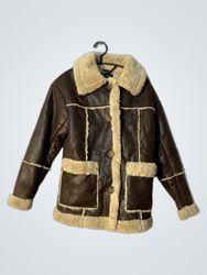 NOLESS Brown Faux Leather Sherpa Lined Jacket