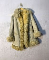 Cream Shearling Coat with Fur Trim