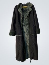 Long Black Coat with Fur Trim