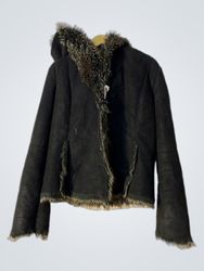 Black Faux Fur Trimmed Jacket with Hood