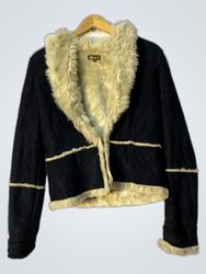 Alyssa K Black Faux Suede Fur Trimmed Jacket
