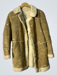 Naf Naf Embroidered Faux Shearling Lined Coat