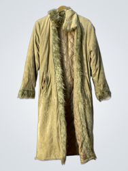 MENG JUE Women's Long Beige Faux Fur Trimmed Coat ..