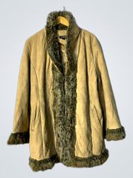 1 Bahn Faux Fur Trimmed Suede Coat 2XL Made in Kor..