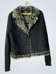MONTANACO Black Faux Fur Trimmed Jacket with Knit ..