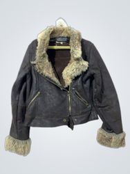 Spot for you brown faux fur lined aviator jacket