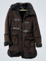 Alyssa K Women's Brown Faux Fur Trimmed Coat