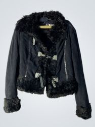 Armani Jeans Black Faux Fur Trimmed Jacket