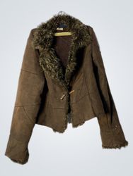 Sugar Candy Brown Faux Fur Trimmed Jacket