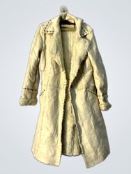 Women's Cream Shearling Lined Long Coat