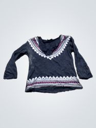 Black Long Sleeve Top with Embroidered Neckline