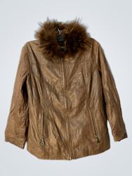 Conbipel Brown Leather Fur Collar Jacket