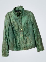 JILANI COLLECTION Women's Green Leather Jacket