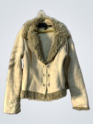 NO EXCUSE Women's Beige Faux Fur Trimmed Jacket
