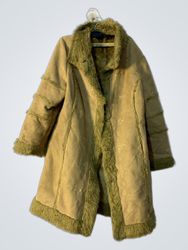 Tan Faux Suede Faux Fur Trimmed Coat
