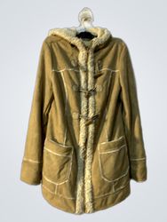 Tan Faux Suede Duffle Coat with Sherpa Lining
