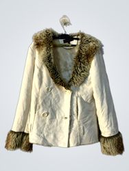 Zelic Women's Cream Faux Fur Trimmed Jacket