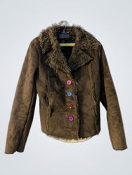 Jennifer Girls Brown Faux Fur Trimmed Jacket